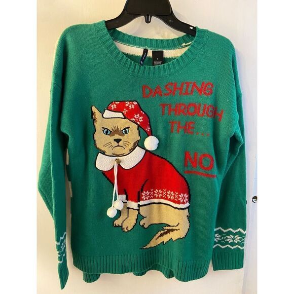 New direction Christmas sweater cats dashing bell small - Picture 1 of 6